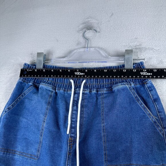 Wax Jean Denim Jogger Pants Womens Size Large Drawstring Waist High Rise Blue - Picture 7 of 12